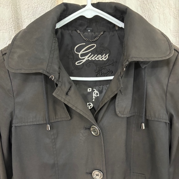 Guess Woman’s Collared Hooded Button Closure Lined  Midi Jacket Black Size M - Picture 3 of 9